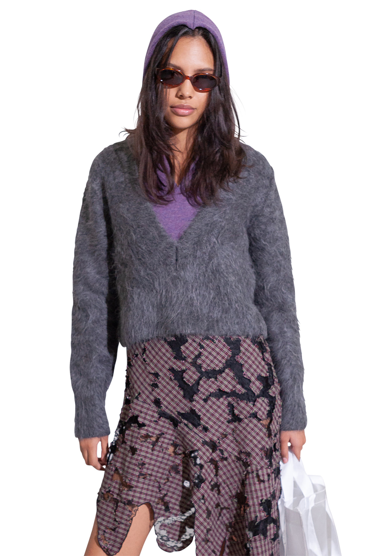 スカート perverze check lace jagged-hem skirt PERVERZE】Check and Lace Jaggedhem Skirt