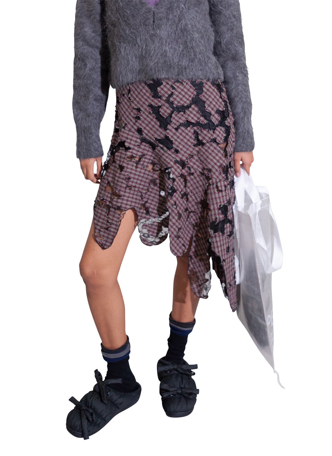 スカート perverze check lace jagged-hem skirt 06501-